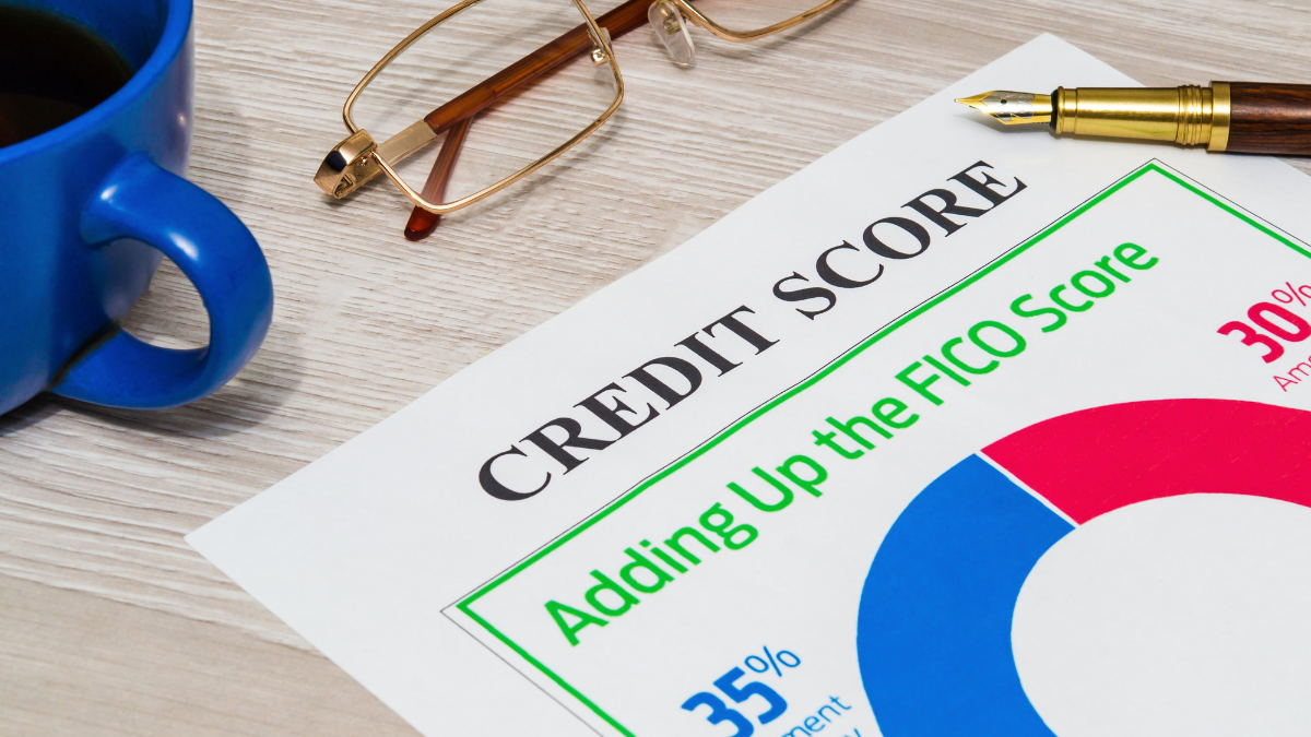 Chart illustrating the components of a credit score with percentages for each category.
